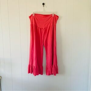 Coral Ruffle Hem Wide-Leg Pants